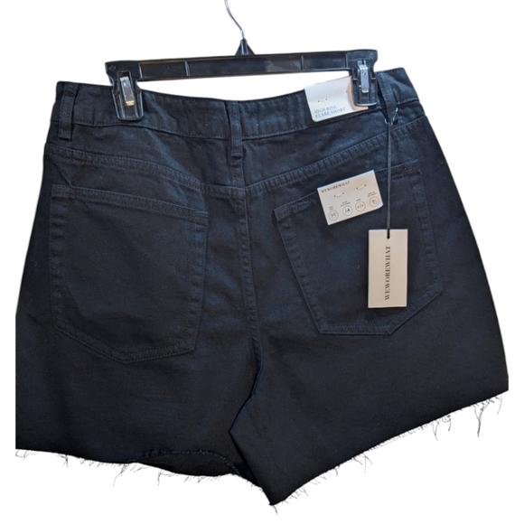 WeWoreWhat Raw Edge Hi Rise Flare Shorts Black Denim from Saks SZ 30 New w/tags - Picture 8 of 9